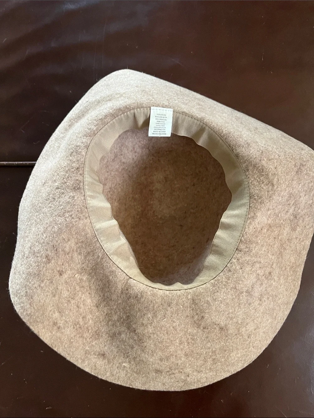 Wide-Brim Felt Boho-Safari Hat with Braided Feather Trim — Beige